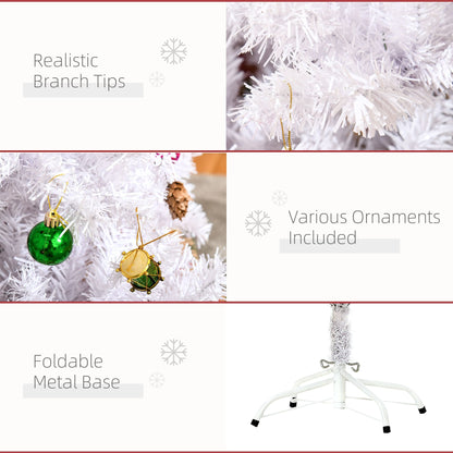 4.9ft Artificial Christmas White- Tree Xmas Holidays Decor With Ornament White