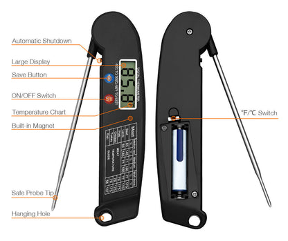 "Digital Instant Read Meat Thermometer – Perfect for Cooking, Steak, BBQ, Grill, Smoker, and Oven – Essential Barbecue Accessories for Kitchen, Grill, and Rotisserie"