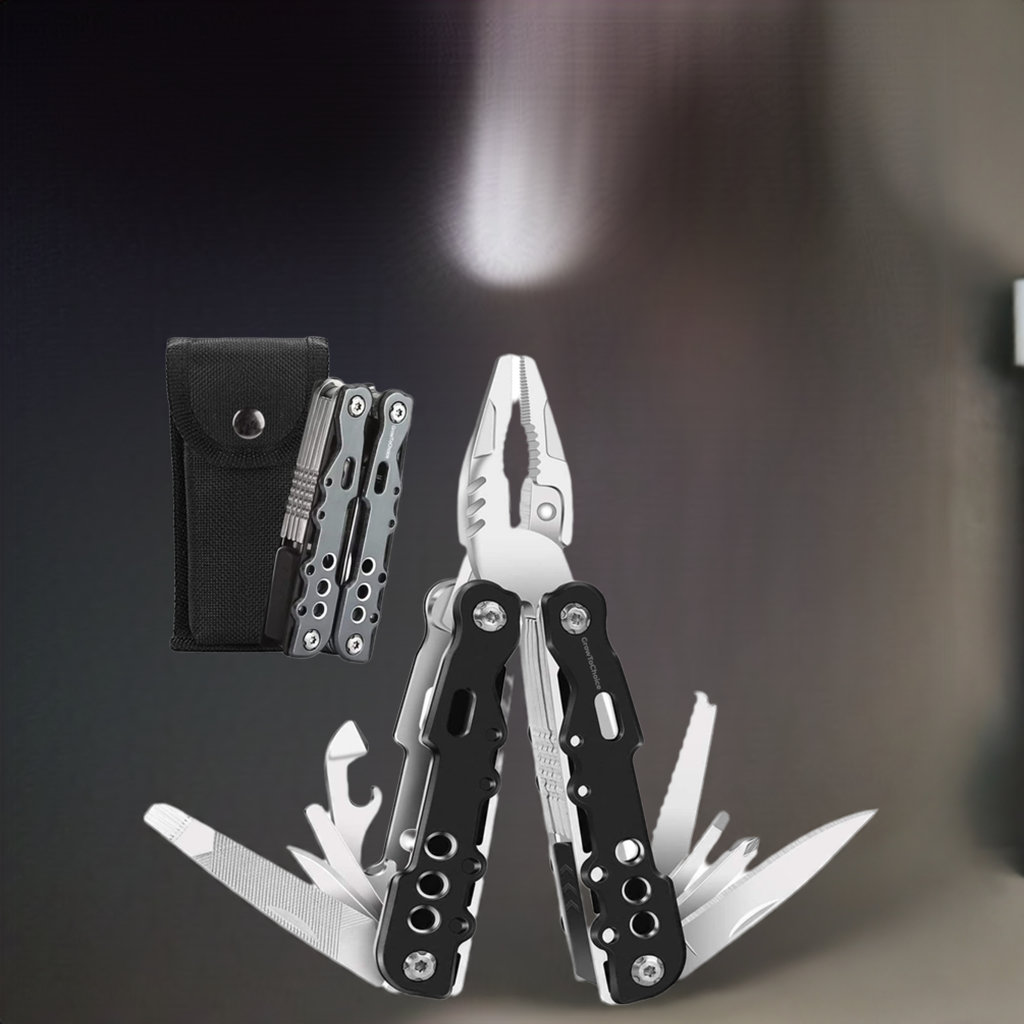 14-In-1 Multitool Pliers Pocket Knife Stainless Steel Swiss Army Knife Camping Accessories - Camping Multi Tool Gifts for Men with Portable Belt Holder Nylon Pouch and Safety Locking Survival Tools