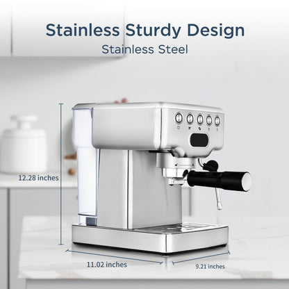 "20-Bar Espresso Machine with Milk Frother for Latte, Cappuccino, Macchiato – Home Espresso Maker with 1.8L Water Tank, Stainless Steel" - Growtochoice LLC