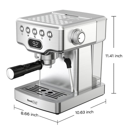 "20-Bar Espresso Machine with Milk Frother for Latte, Cappuccino, Macchiato – Home Espresso Maker with 1.8L Water Tank, Stainless Steel" - Growtochoice LLC