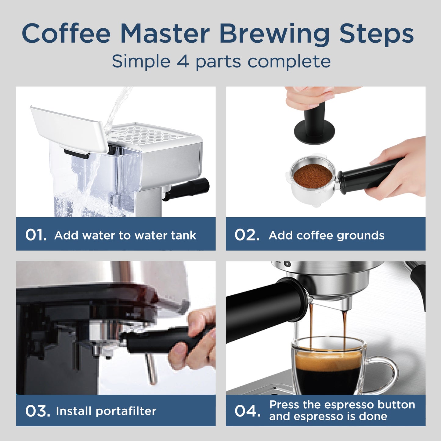 "20-Bar Espresso Machine with Milk Frother for Latte, Cappuccino, Macchiato – Home Espresso Maker with 1.8L Water Tank, Stainless Steel" - Growtochoice LLC
