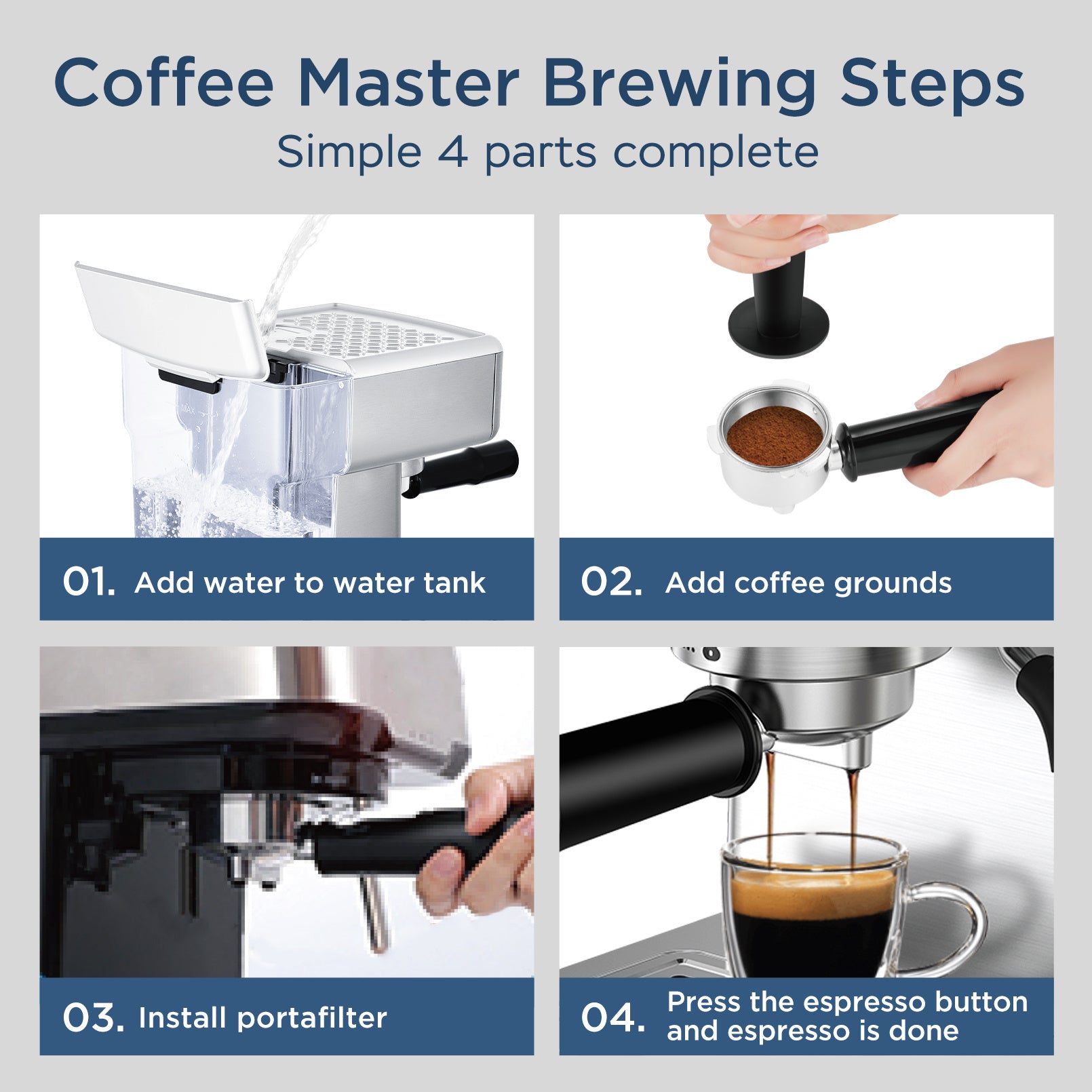 "20-Bar Espresso Machine with Milk Frother for Latte, Cappuccino, Macchiato – Home Espresso Maker with 1.8L Water Tank, Stainless Steel" - Growtochoice LLC