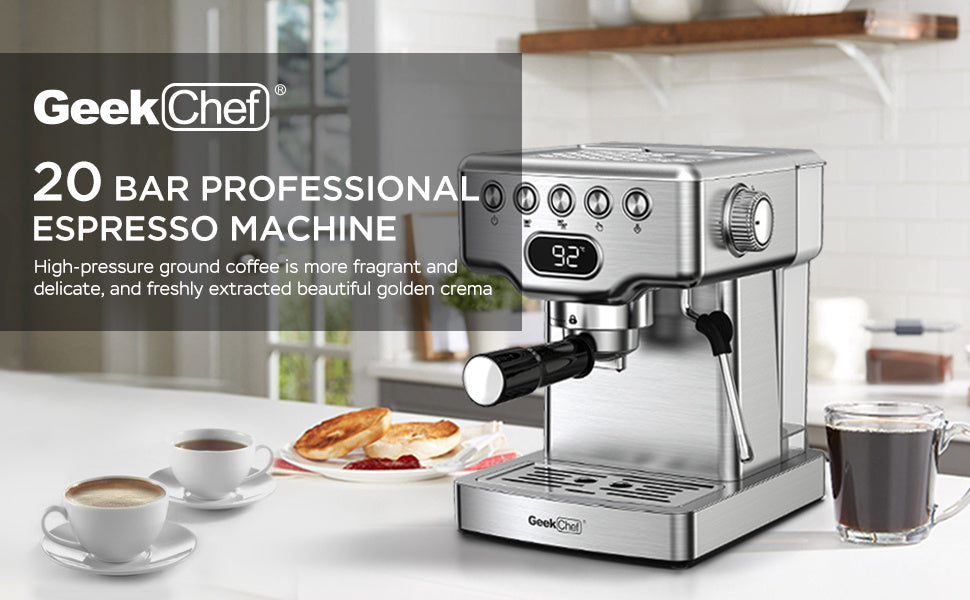 "20-Bar Espresso Machine with Milk Frother for Latte, Cappuccino, Macchiato – Home Espresso Maker with 1.8L Water Tank, Stainless Steel" - Growtochoice LLC