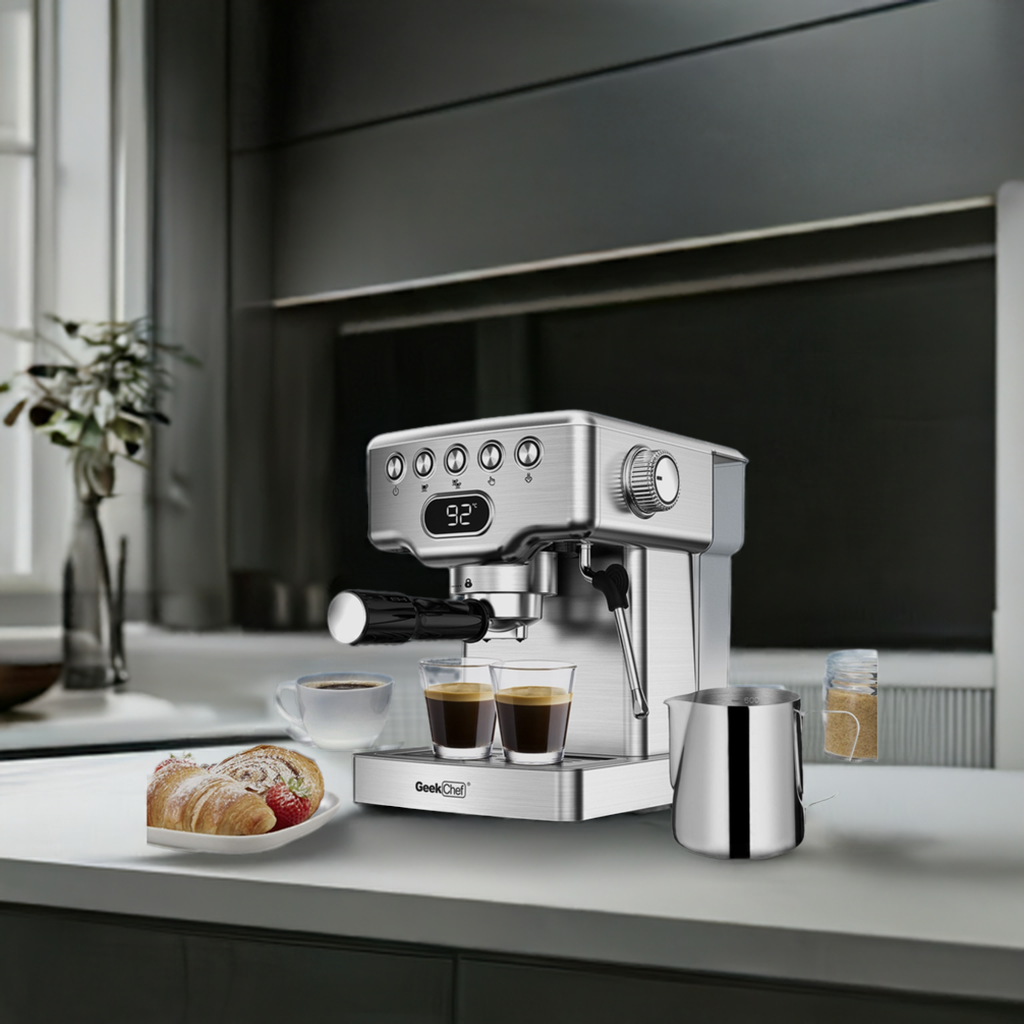 "20-Bar Espresso Machine with Milk Frother for Latte, Cappuccino, Macchiato – Home Espresso Maker with 1.8L Water Tank, Stainless Steel" - Growtochoice LLC