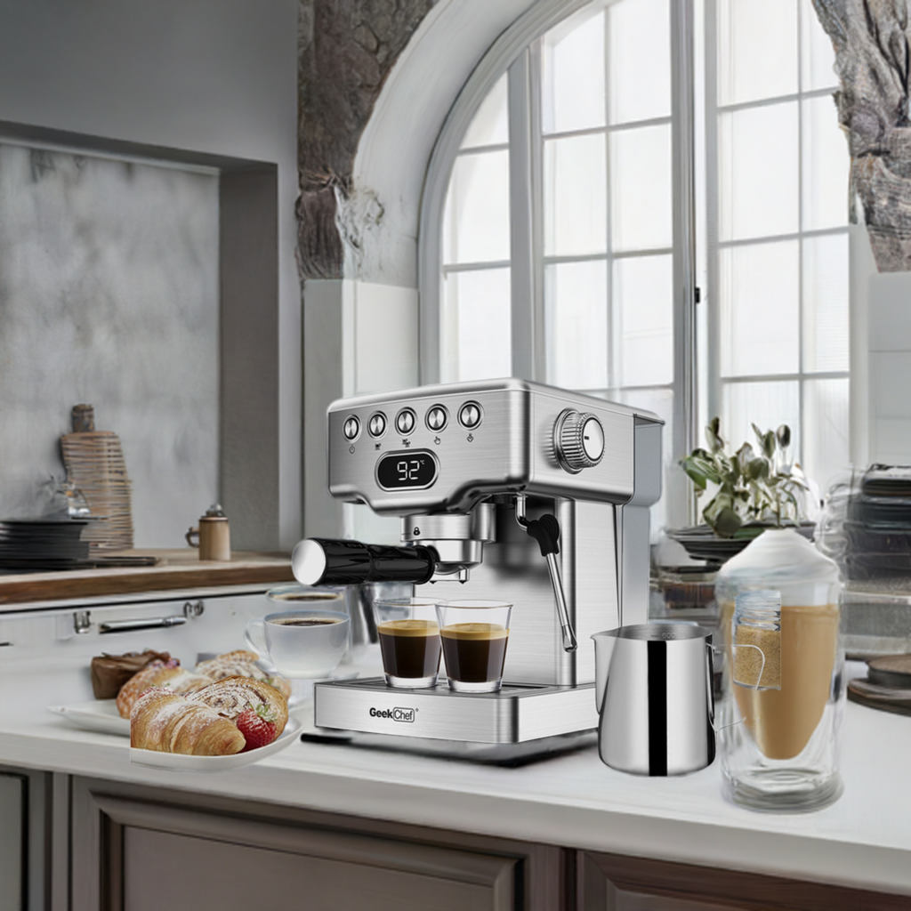 "20-Bar Espresso Machine with Milk Frother for Latte, Cappuccino, Macchiato – Home Espresso Maker with 1.8L Water Tank, Stainless Steel" - Growtochoice LLC
