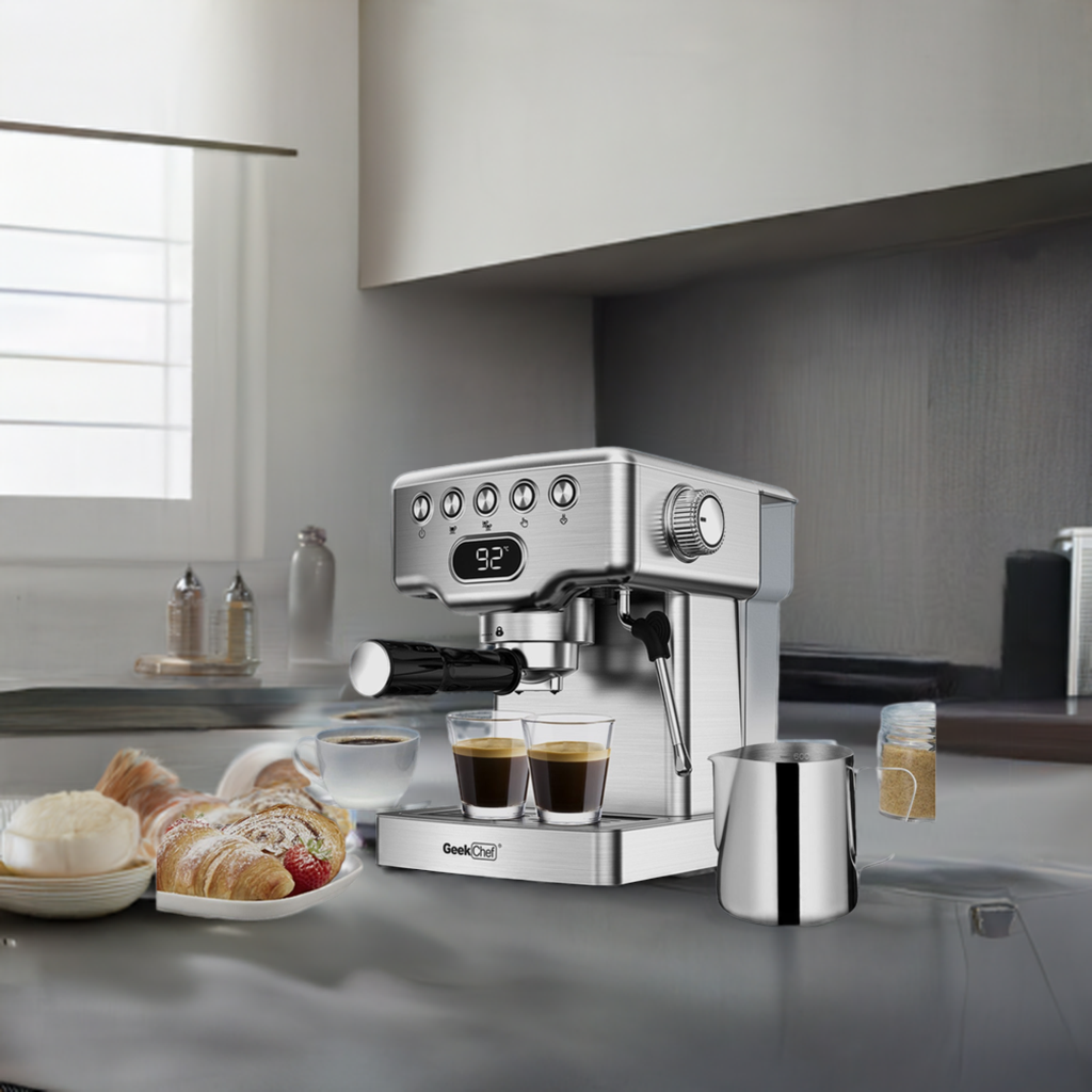 "20-Bar Espresso Machine with Milk Frother for Latte, Cappuccino, Macchiato – Home Espresso Maker with 1.8L Water Tank, Stainless Steel" - Growtochoice LLC