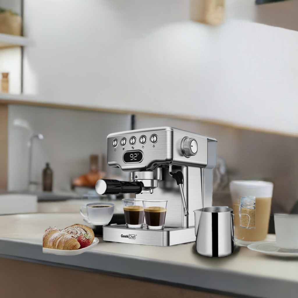 "20-Bar Espresso Machine with Milk Frother for Latte, Cappuccino, Macchiato – Home Espresso Maker with 1.8L Water Tank, Stainless Steel" - Growtochoice LLC