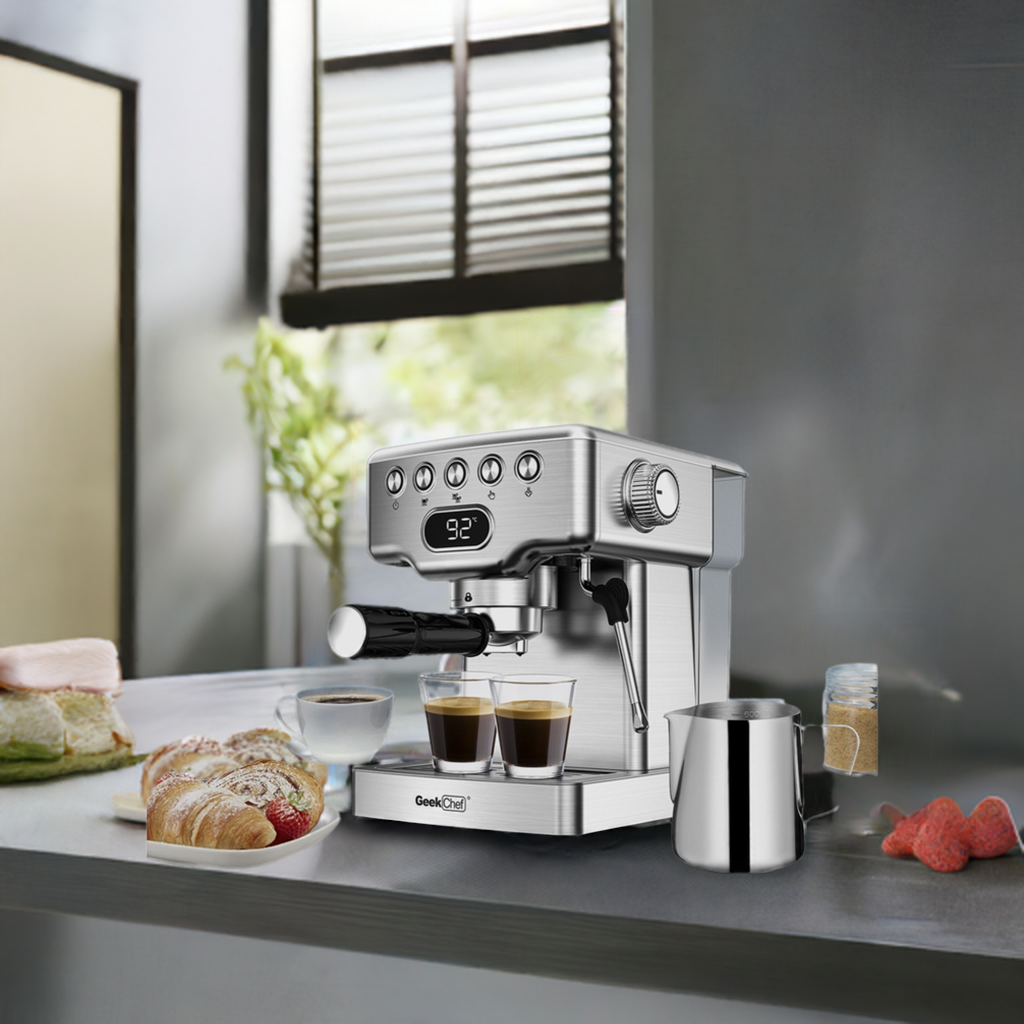 "20-Bar Espresso Machine with Milk Frother for Latte, Cappuccino, Macchiato – Home Espresso Maker with 1.8L Water Tank, Stainless Steel" - Growtochoice LLC