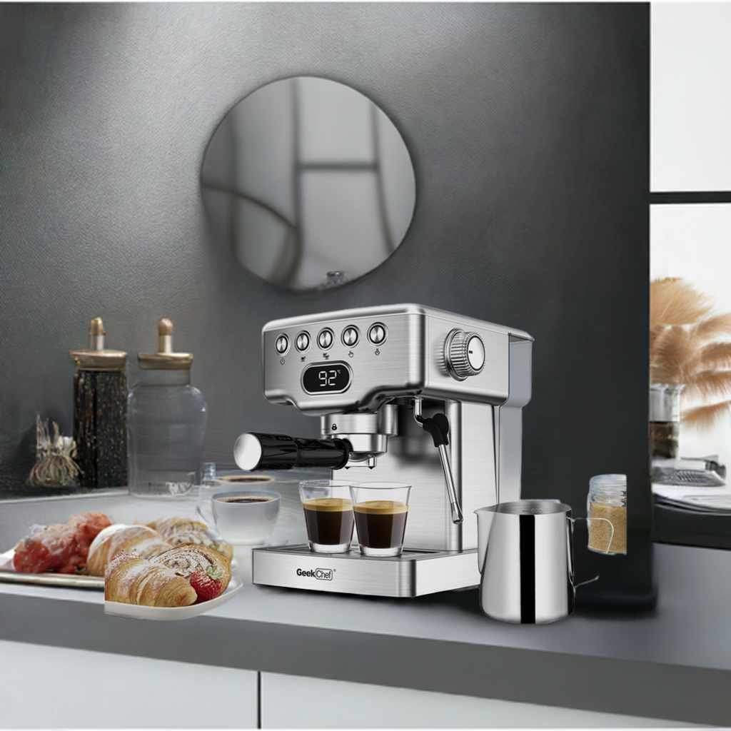 "20-Bar Espresso Machine with Milk Frother for Latte, Cappuccino, Macchiato – Home Espresso Maker with 1.8L Water Tank, Stainless Steel" - Growtochoice LLC