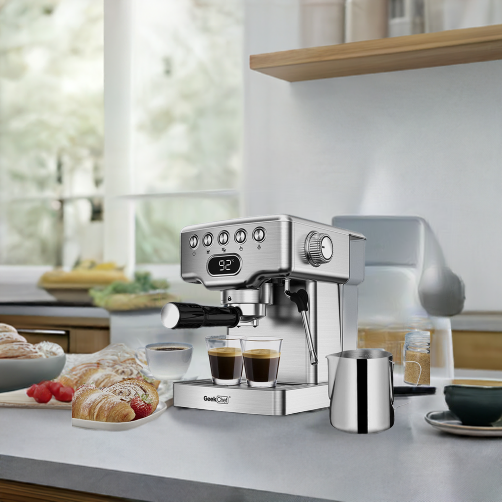 "20-Bar Espresso Machine with Milk Frother for Latte, Cappuccino, Macchiato – Home Espresso Maker with 1.8L Water Tank, Stainless Steel" - Growtochoice LLC