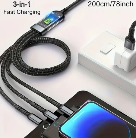 100W 3-in-1 Fast Charge Nylon Cable - USB-C, Micro USB, Lightning - Growtochoice LLC