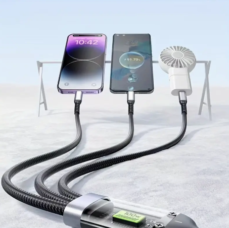 100W 3-in-1 Fast Charge Nylon Cable - USB-C, Micro USB, Lightning - Growtochoice LLC