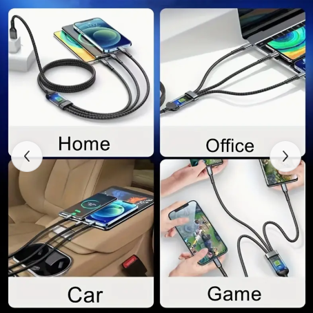 100W 3-in-1 Fast Charge Nylon Cable - USB-C, Micro USB, Lightning - Growtochoice LLC