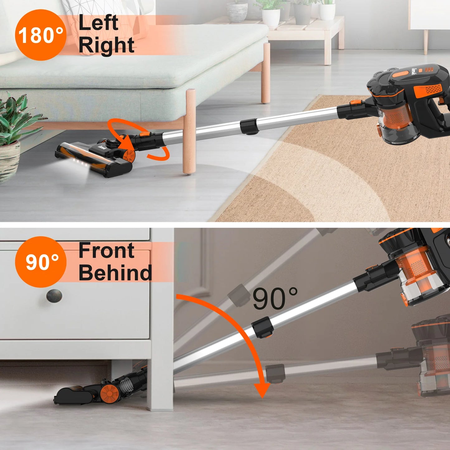 INSE V770 Cordless Vacuum, Powerful Brushless Motor, Quiet & Lightweight, Orange - Growtochoice LLC