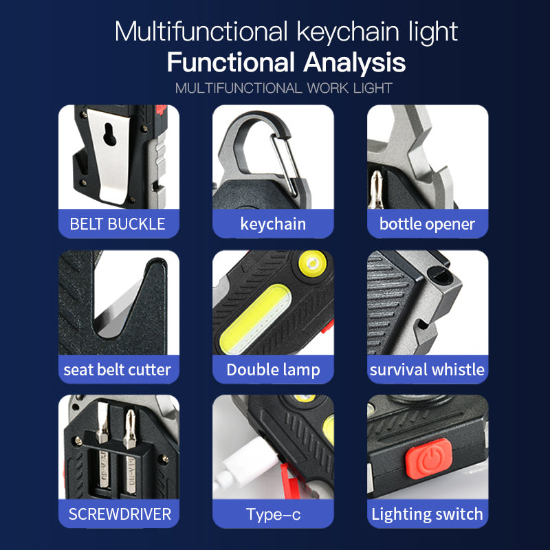 Multifunctional Keychain Flashlight, COB LED Emergency Work Light, Rechargeable - Growtochoice LLC