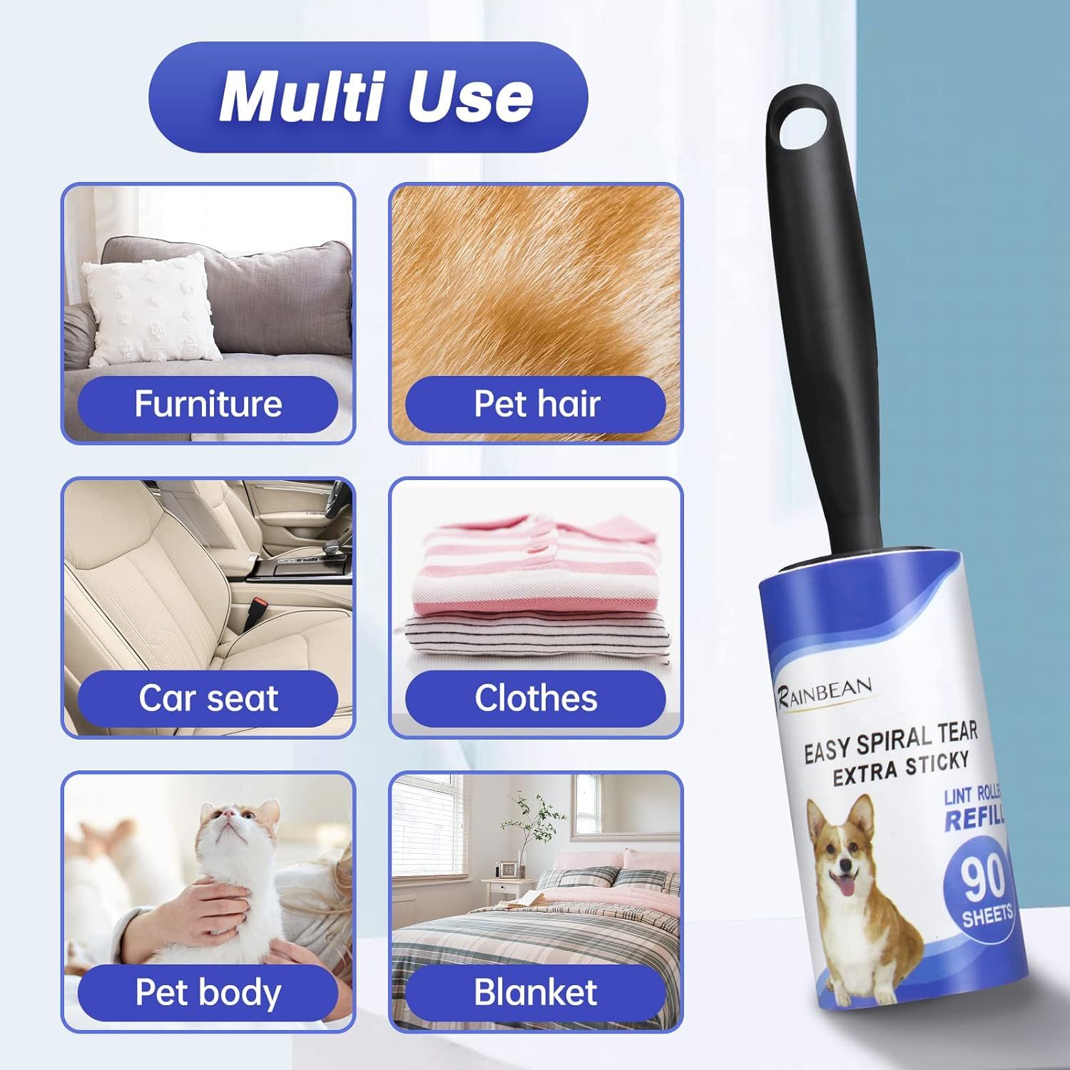 **Extra Sticky Pet Hair Lint Rollers, 540 Sheets with 4 Refills & 2 Handles** - Growtochoice LLC