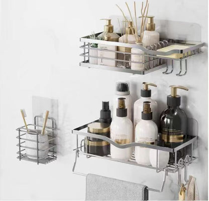 Adhesive Rustproof Shower Caddy with Hooks and Soap Dish, SUS304 Stainless Steel - Growtochoice LLC