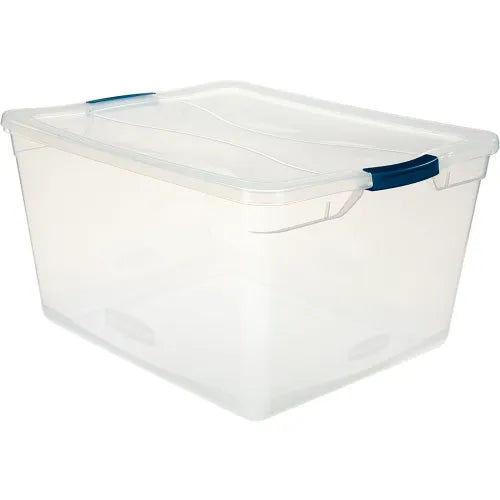 Rubbermaid Cleverstore Latching Storage Tote w/ Lid, 23-1/2"Lx18-5/8"Wx12-1/4"H, Clear, Polyethylene - Pkg Qty 4 - Growtochoice LLC