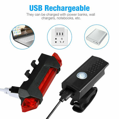USB Rechargeable LED Bicycle Headlight Bike Head Light Cycling Rear Front Lamp Bike Light Rainproof USB Rechargeable LED bicycle Light - Growtochoice LLC