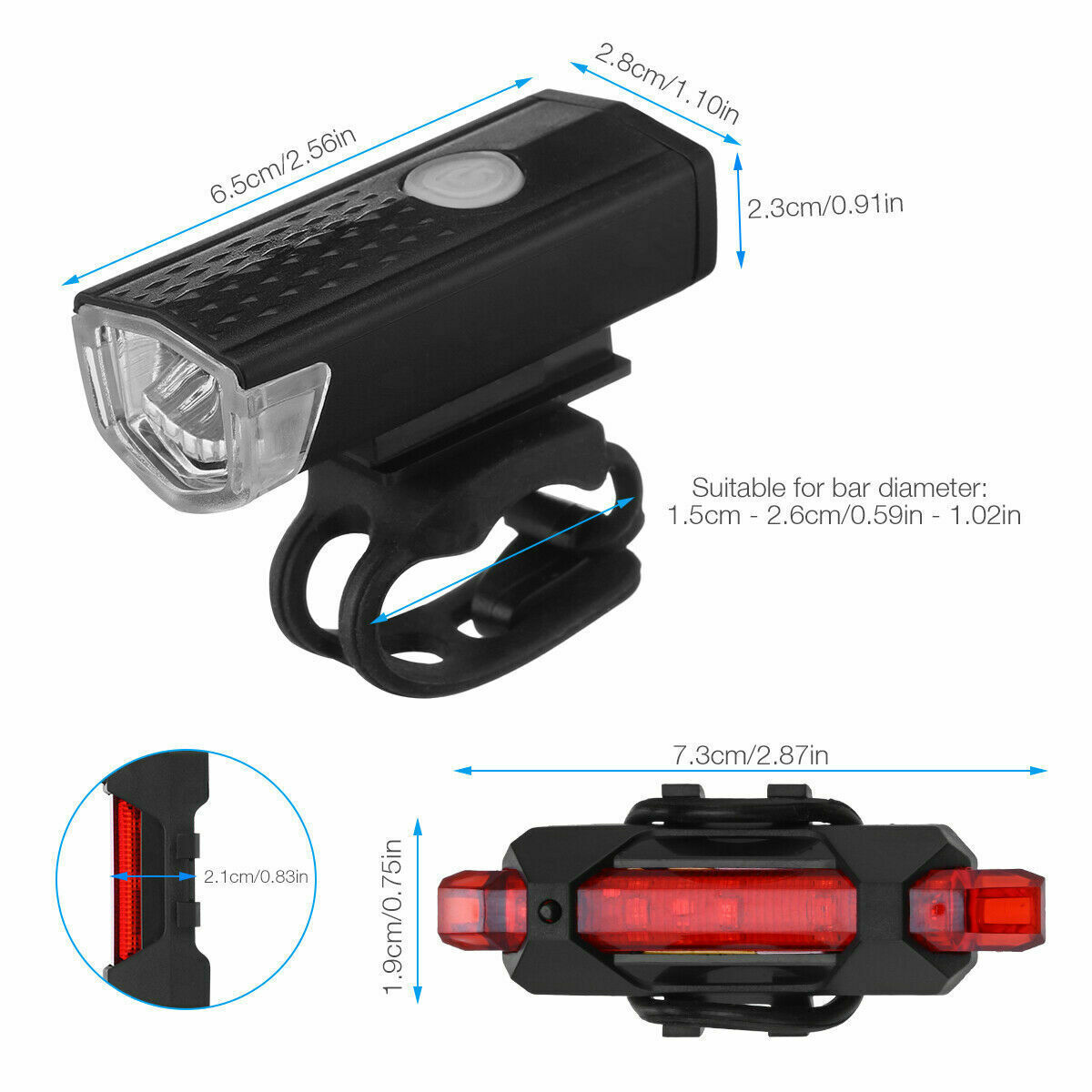 USB Rechargeable LED Bicycle Headlight Bike Head Light Cycling Rear Front Lamp Bike Light Rainproof USB Rechargeable LED bicycle Light - Growtochoice LLC