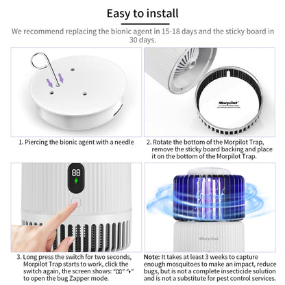 USB Indoor Bug Zapper: Morpilot Mosquito Trap for Gnats and Fruit Flies with UV Light, Rechargeable, Silent Fan, Sticky Glue Boards - Growtochoice LLC