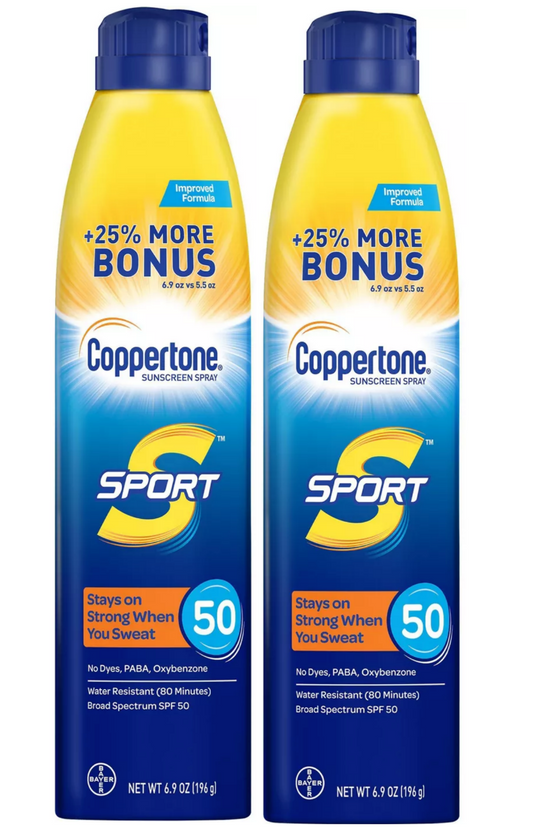 2 pack Coppertone Sunscreen Sport 50 SPF Bundle (6.9 Oz )