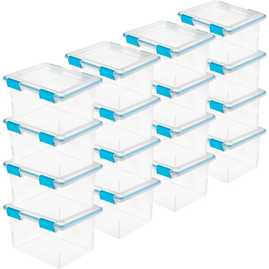 16-Pack Gasket Box, Weather-Resistant Storage Bins with Latching Lids, 32 Quart - Growtochoice LLC