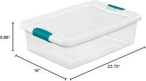 Sterilite 32 Qt. Latch Box Plastic, Stadium Handles Are Teal Color, Set of 6