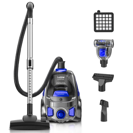 32KPA 1600W Bagless Canister Vacuum Cleaner,H13 HEPA Filter,3.7Qt Large Capacity,Corded Vacuum for Hard Floor, Carpet, Pet Hair - Growtochoice LLC