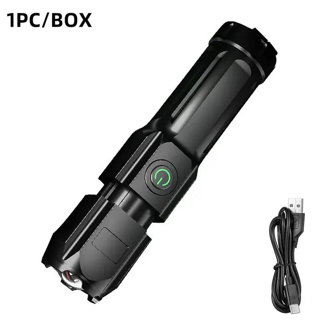 **Powerful 100,000 Lumens LED Flashlight - Rechargeable, USB 18650, Waterproof, Zoomable for Fishing, Hunting, Camping, and Tactical Use**