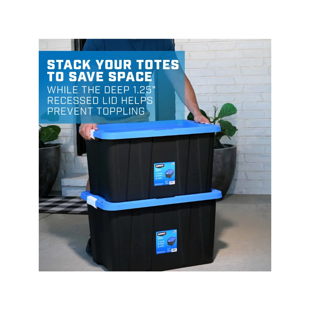 27 Gallon Heavy Duty Latching Plastic Storage Bin Container, Black, Set of 4, Strong and Durable, 28.90 X 20.50 X 16.50 Inches