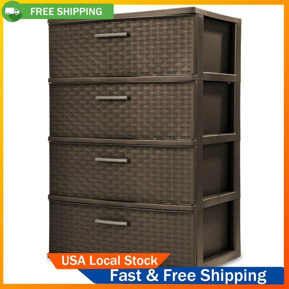 4 Drawer Wide Weave Tower Cement Storage Box home hanging clothes drawer