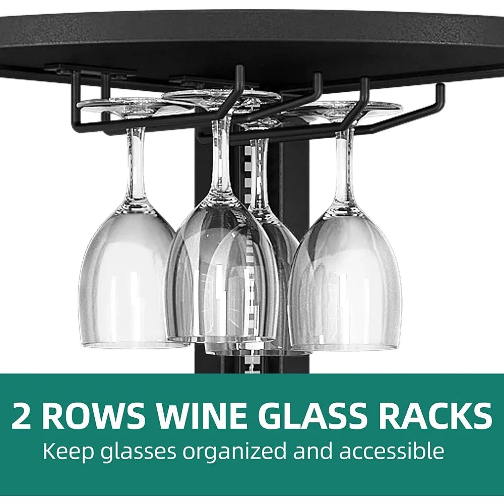 62.3" Tall Corner Shelf with Power Outlets, LED Lights, 5-Tier Corner Bar Cabinet with Glass Holder, Black
