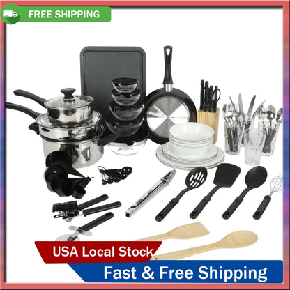 71-Piece Stainless Steel Silver Cookware Combo Set