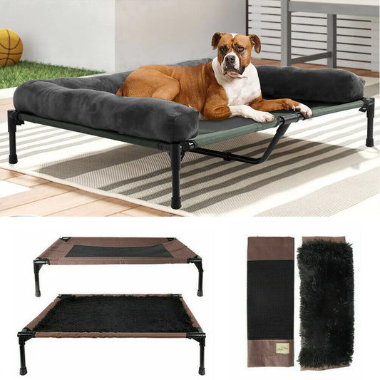 Extra Large Cooling Elevated Dog Bed with Bolster Raised Pet Cot Lounger Indoor Outdoor Waterproof