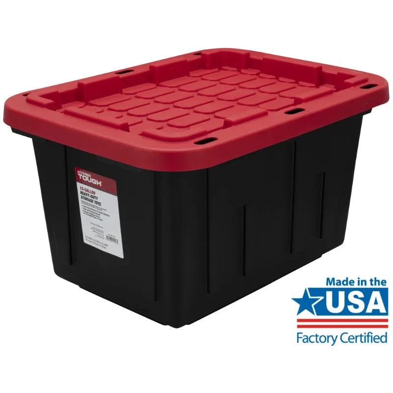 Hyper Tough 12 Gallon Snap Lid Storage Bin Container, Black with Red Lid, Set of 4 storage box