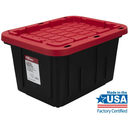 Hyper Tough 12 Gallon Snap Lid Storage Bin Container, Black with Red Lid, Set of 4 storage box