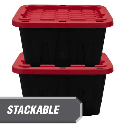 Hyper Tough 12 Gallon Snap Lid Storage Bin Container, Black with Red Lid, Set of 4 storage box