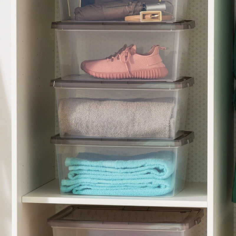 IRIS USA, 17 Quart Snap Top Clear Plastic Storage Box, Gray, Set of 8 storage box organizer box storage containers