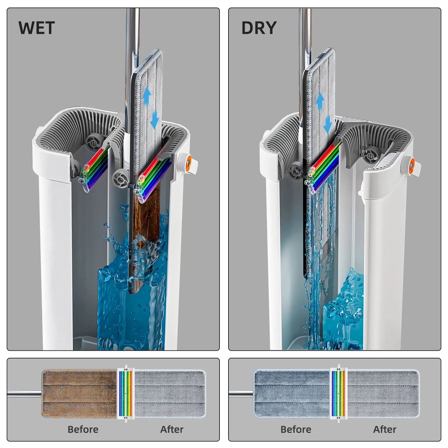 Mop With Bucket and Squeeze,Hand Free Flat Floor Mop and Bucket Multifunction Microfiber Mops Floor Cleaning with Bucket