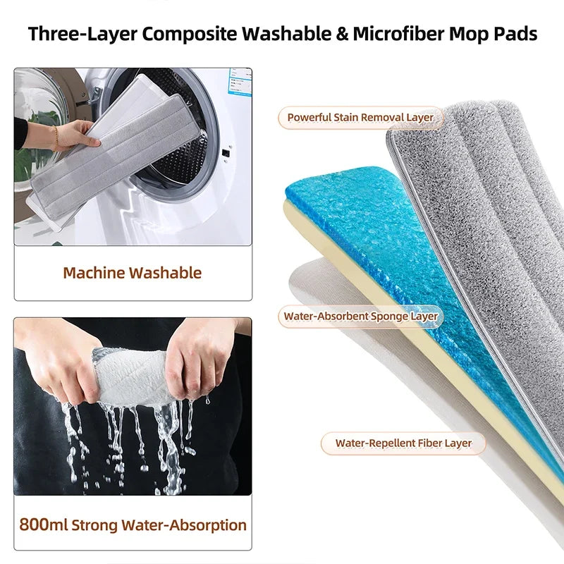 Mop With Bucket and Squeeze,Hand Free Flat Floor Mop and Bucket Multifunction Microfiber Mops Floor Cleaning with Bucket