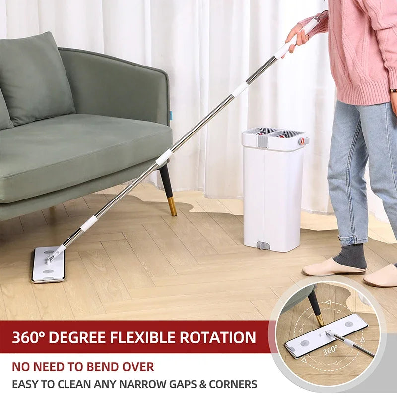 Mop With Bucket and Squeeze,Hand Free Flat Floor Mop and Bucket Multifunction Microfiber Mops Floor Cleaning with Bucket