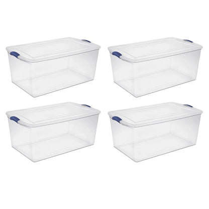 Sterilite 105 Qt. Latch Box Plastic, Stadium Blue, Set of 4 storage box organizer box storage containers