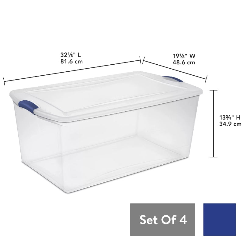 Sterilite 105 Qt. Latch Box Plastic, Stadium Blue, Set of 4 storage box organizer box storage containers