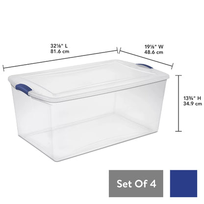 Sterilite 105 Qt. Latch Box Plastic, Stadium Blue, Set of 4 storage box organizer box storage containers