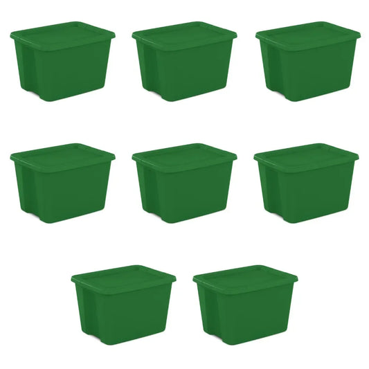Sterilite 18 Gallon Tote Box Plastic, Elf Green, Set of 8