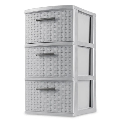 Sterilite 3 Drawer Weave Tower Plastic, Cement, Set of 2