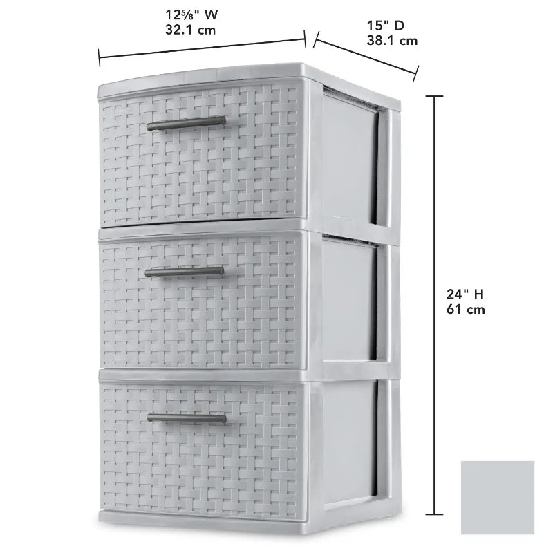 Sterilite 3 Drawer Weave Tower Plastic, Cement, Set of 2