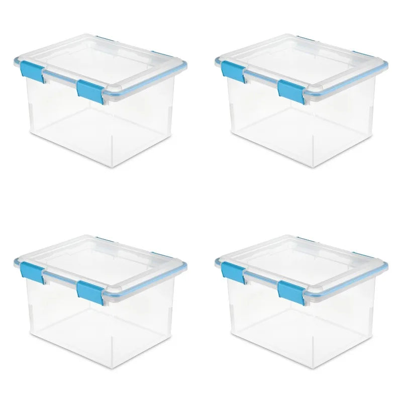 Sterilite 32 Quart Gasket Box - Clear Base and Lid, Blue Aquarium (Set of 4)